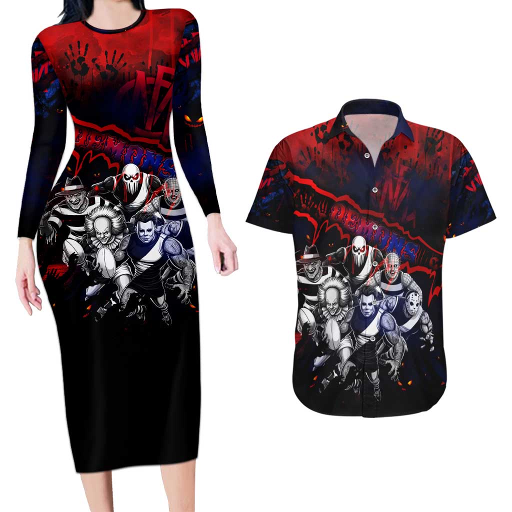 Step Into Horror Domain Demons Football Couples Matching Long Sleeve Bodycon Dress and Hawaiian Shirt Halloween Horror Movie Characters - Aussie Hoodie