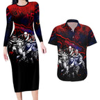 Step Into Horror Domain Demons Football Couples Matching Long Sleeve Bodycon Dress and Hawaiian Shirt Halloween Horror Movie Characters - Aussie Hoodie