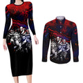 Step Into Horror Domain Demons Football Couples Matching Long Sleeve Bodycon Dress and Long Sleeve Button Shirt Halloween Horror Movie Characters - Aussie Hoodie