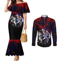 Step Into Horror Domain Demons Football Couples Matching Mermaid Dress and Long Sleeve Button Shirt Halloween Horror Movie Characters - Aussie Hoodie