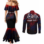 Step Into Horror Domain Demons Football Couples Matching Mermaid Dress and Long Sleeve Button Shirt Halloween Horror Movie Characters - Aussie Hoodie