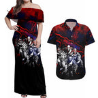 Step Into Horror Domain Demons Football Couples Matching Off Shoulder Maxi Dress and Hawaiian Shirt Halloween Horror Movie Characters - Aussie Hoodie