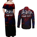Step Into Horror Domain Demons Football Couples Matching Off Shoulder Maxi Dress and Long Sleeve Button Shirt Halloween Horror Movie Characters - Aussie Hoodie