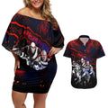 Step Into Horror Domain Demons Football Couples Matching Off Shoulder Short Dress and Hawaiian Shirt Halloween Horror Movie Characters - Aussie Hoodie