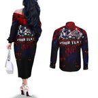 Step Into Horror Domain Demons Football Couples Matching Off The Shoulder Long Sleeve Dress and Long Sleeve Button Shirt Halloween Horror Movie Characters - Aussie Hoodie