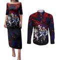 Step Into Horror Domain Demons Football Couples Matching Puletasi and Long Sleeve Button Shirt Halloween Horror Movie Characters - Aussie Hoodie