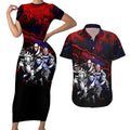 Step Into Horror Domain Demons Football Couples Matching Short Sleeve Bodycon Dress and Hawaiian Shirt Halloween Horror Movie Characters - Aussie Hoodie