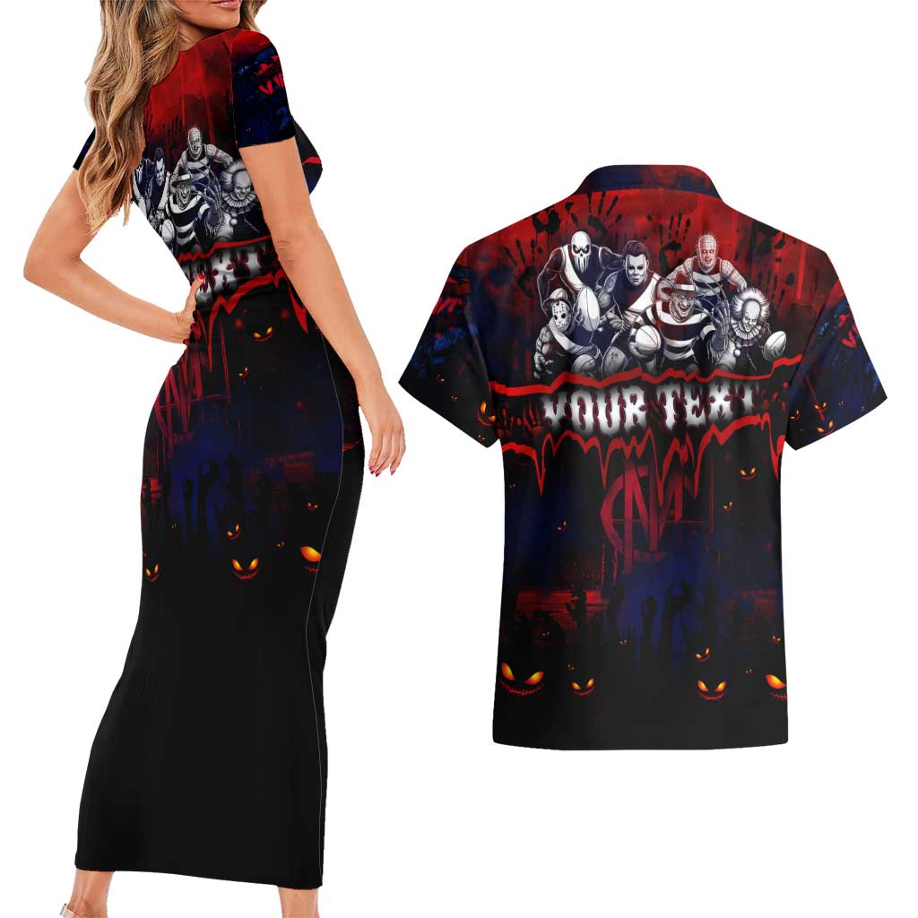 Step Into Horror Domain Demons Football Couples Matching Short Sleeve Bodycon Dress and Hawaiian Shirt Halloween Horror Movie Characters - Aussie Hoodie