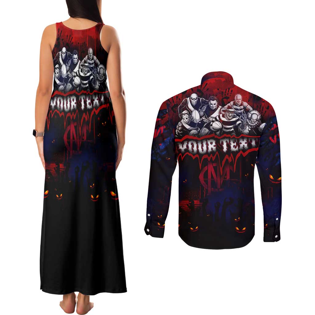 Step Into Horror Domain Demons Football Couples Matching Tank Maxi Dress and Long Sleeve Button Shirt Halloween Horror Movie Characters - Aussie Hoodie