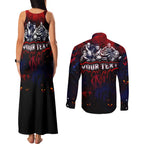 Step Into Horror Domain Demons Football Couples Matching Tank Maxi Dress and Long Sleeve Button Shirt Halloween Horror Movie Characters - Aussie Hoodie