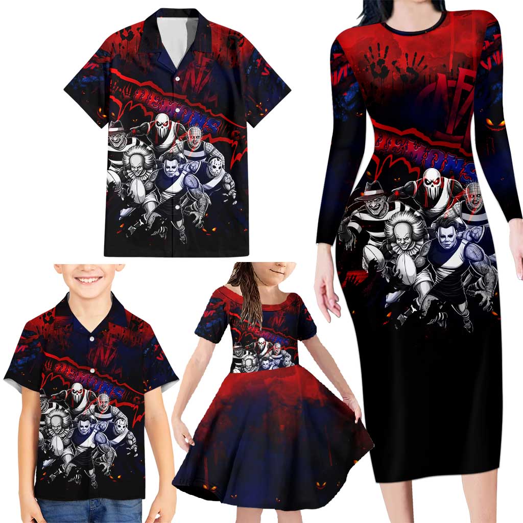 Step Into Horror Domain Demons Football Family Matching Long Sleeve Bodycon Dress and Hawaiian Shirt Halloween Horror Movie Characters - Aussie Hoodie