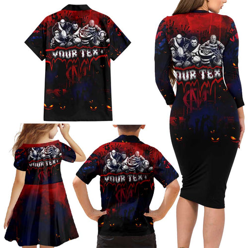 Step Into Horror Domain Demons Football Family Matching Long Sleeve Bodycon Dress and Hawaiian Shirt Halloween Horror Movie Characters - Aussie Hoodie