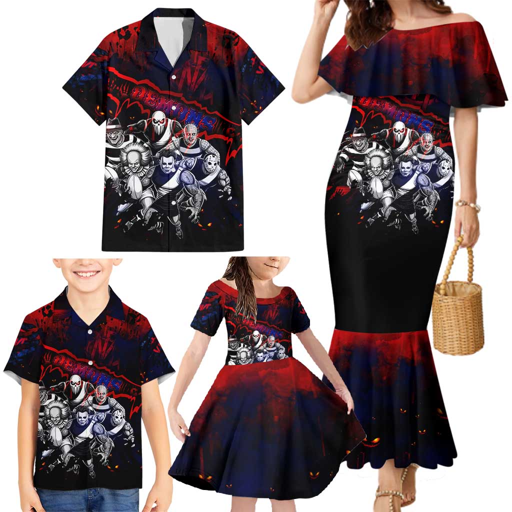 Step Into Horror Domain Demons Football Family Matching Mermaid Dress and Hawaiian Shirt Halloween Horror Movie Characters - Aussie Hoodie