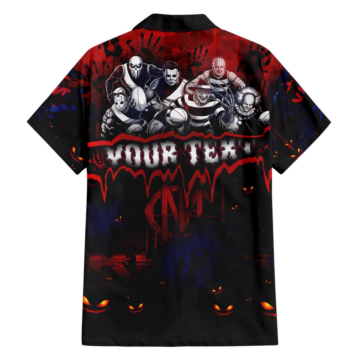 Step Into Horror Domain Demons Football Family Matching Off The Shoulder Long Sleeve Dress and Hawaiian Shirt Halloween Horror Movie Characters - Aussie Hoodie