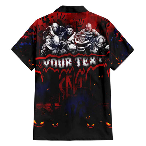 Step Into Horror Domain Demons Football Family Matching Off The Shoulder Long Sleeve Dress and Hawaiian Shirt Halloween Horror Movie Characters - Aussie Hoodie