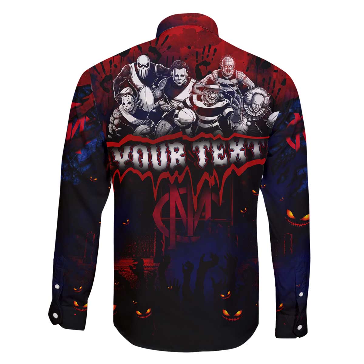 Step Into Horror Domain Demons Football Family Matching Off The Shoulder Long Sleeve Dress and Hawaiian Shirt Halloween Horror Movie Characters - Aussie Hoodie