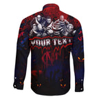 Step Into Horror Domain Demons Football Family Matching Off The Shoulder Long Sleeve Dress and Hawaiian Shirt Halloween Horror Movie Characters - Aussie Hoodie