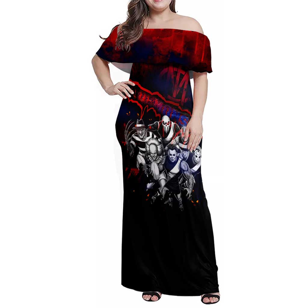 Step Into Horror Domain Demons Football Family Matching Off Shoulder Maxi Dress and Hawaiian Shirt Halloween Horror Movie Characters - Aussie Hoodie