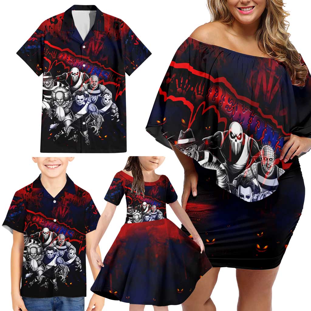 Step Into Horror Domain Demons Football Family Matching Off Shoulder Short Dress and Hawaiian Shirt Halloween Horror Movie Characters - Aussie Hoodie