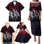 Step Into Horror Domain Demons Football Family Matching Puletasi and Hawaiian Shirt Halloween Horror Movie Characters - Aussie Hoodie