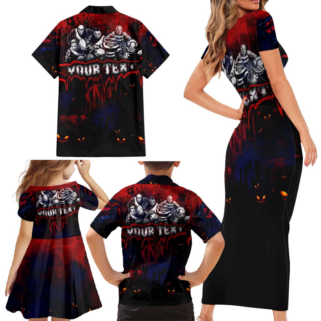 Step Into Horror Domain Demons Football Family Matching Short Sleeve Bodycon Dress and Hawaiian Shirt Halloween Horror Movie Characters - Aussie Hoodie