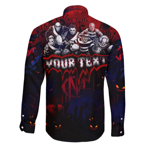 Step Into Horror Domain Demons Football Family Matching Short Sleeve Bodycon Dress and Hawaiian Shirt Halloween Horror Movie Characters - Aussie Hoodie