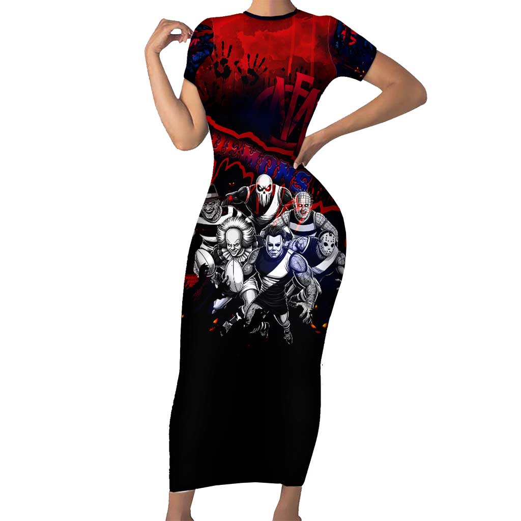 Step Into Horror Domain Demons Football Family Matching Short Sleeve Bodycon Dress and Hawaiian Shirt Halloween Horror Movie Characters - Aussie Hoodie