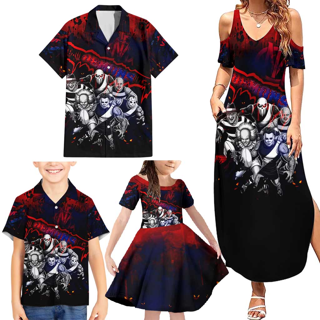Step Into Horror Domain Demons Football Family Matching Summer Maxi Dress and Hawaiian Shirt Halloween Horror Movie Characters - Aussie Hoodie