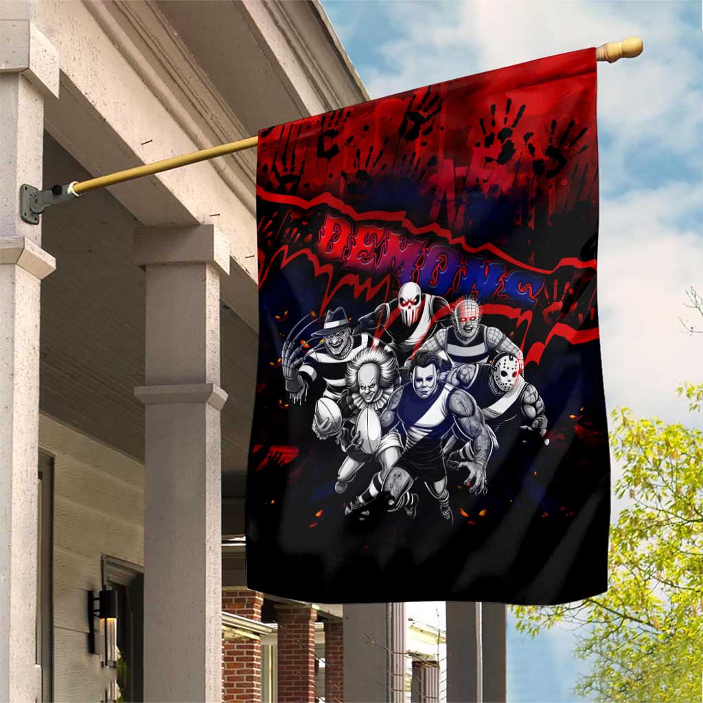Step Into Horror Domain Demons Football Garden Flag Halloween Horror Movie Characters - Aussie Hoodie