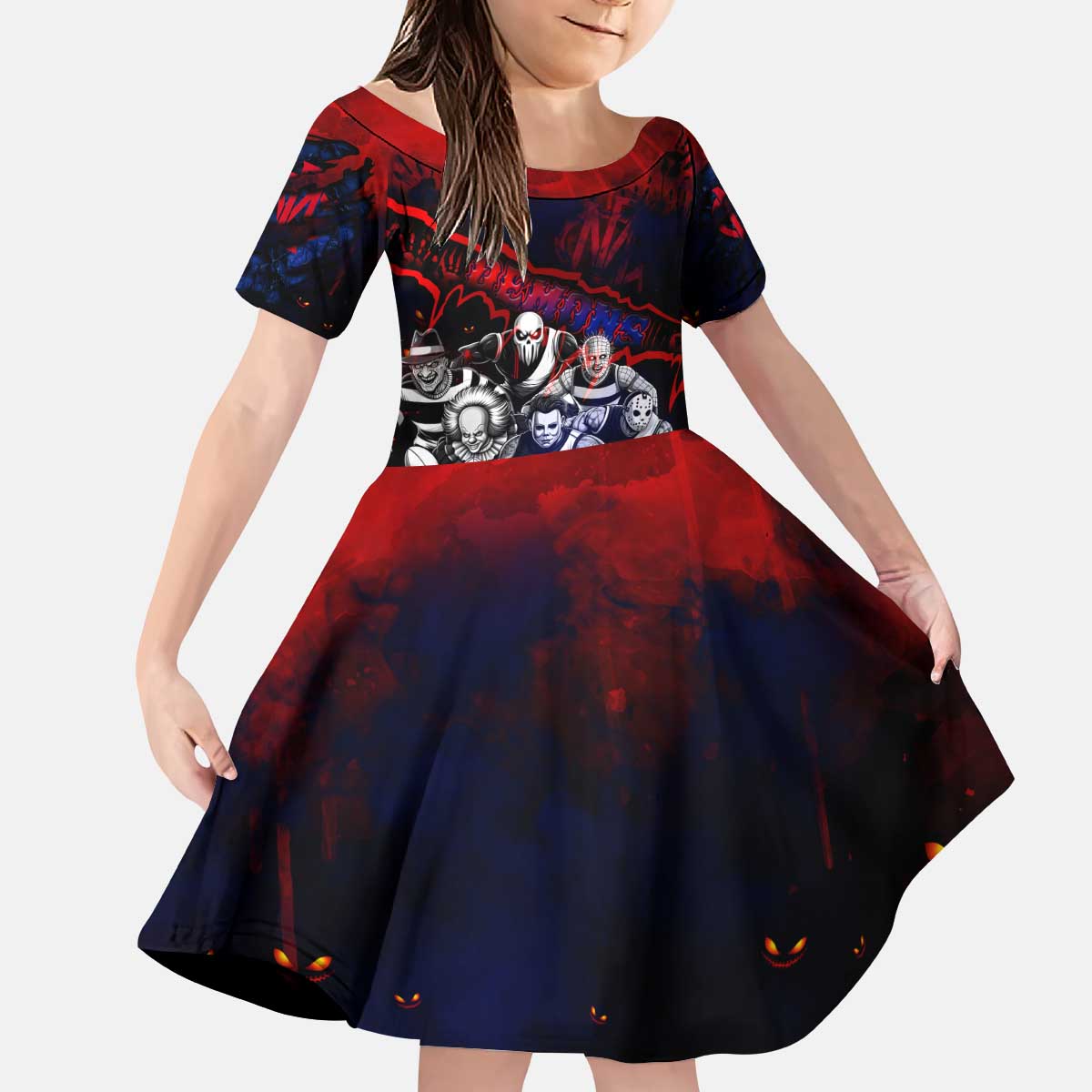 Step Into Horror Domain Demons Football Kid Short Sleeve Dress Halloween Horror Movie Characters - Aussie Hoodie