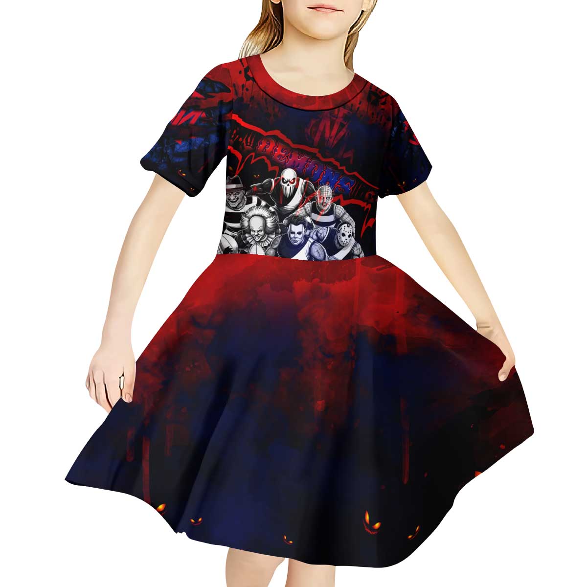 Step Into Horror Domain Demons Football Kid Short Sleeve Dress Halloween Horror Movie Characters - Aussie Hoodie