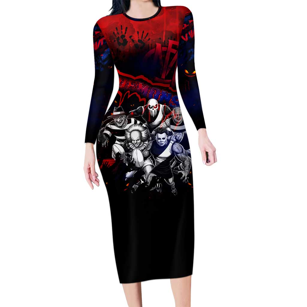 Step Into Horror Domain Demons Football Long Sleeve Bodycon Dress Halloween Horror Movie Characters - Aussie Hoodie