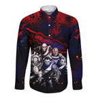 Step Into Horror Domain Demons Football Long Sleeve Button Shirt Halloween Horror Movie Characters - Aussie Hoodie