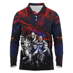 Step Into Horror Domain Demons Football Long Sleeve Polo Shirt Halloween Horror Movie Characters - Aussie Hoodie