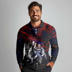 Step Into Horror Domain Demons Football Long Sleeve Polo Shirt Halloween Horror Movie Characters - Aussie Hoodie