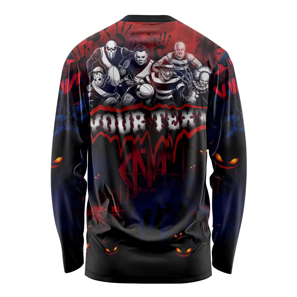 Step Into Horror Domain Demons Football Long Sleeve Shirt Halloween Horror Movie Characters - Aussie Hoodie