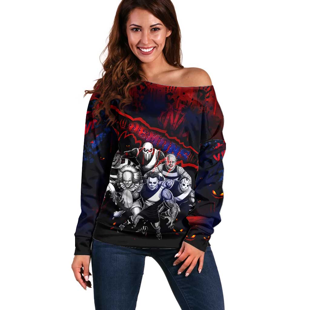 Step Into Horror Domain Demons Football Off Shoulder Sweater Halloween Horror Movie Characters - Aussie Hoodie
