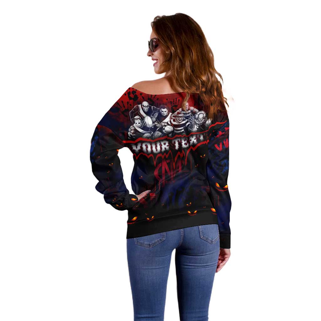Step Into Horror Domain Demons Football Off Shoulder Sweater Halloween Horror Movie Characters - Aussie Hoodie
