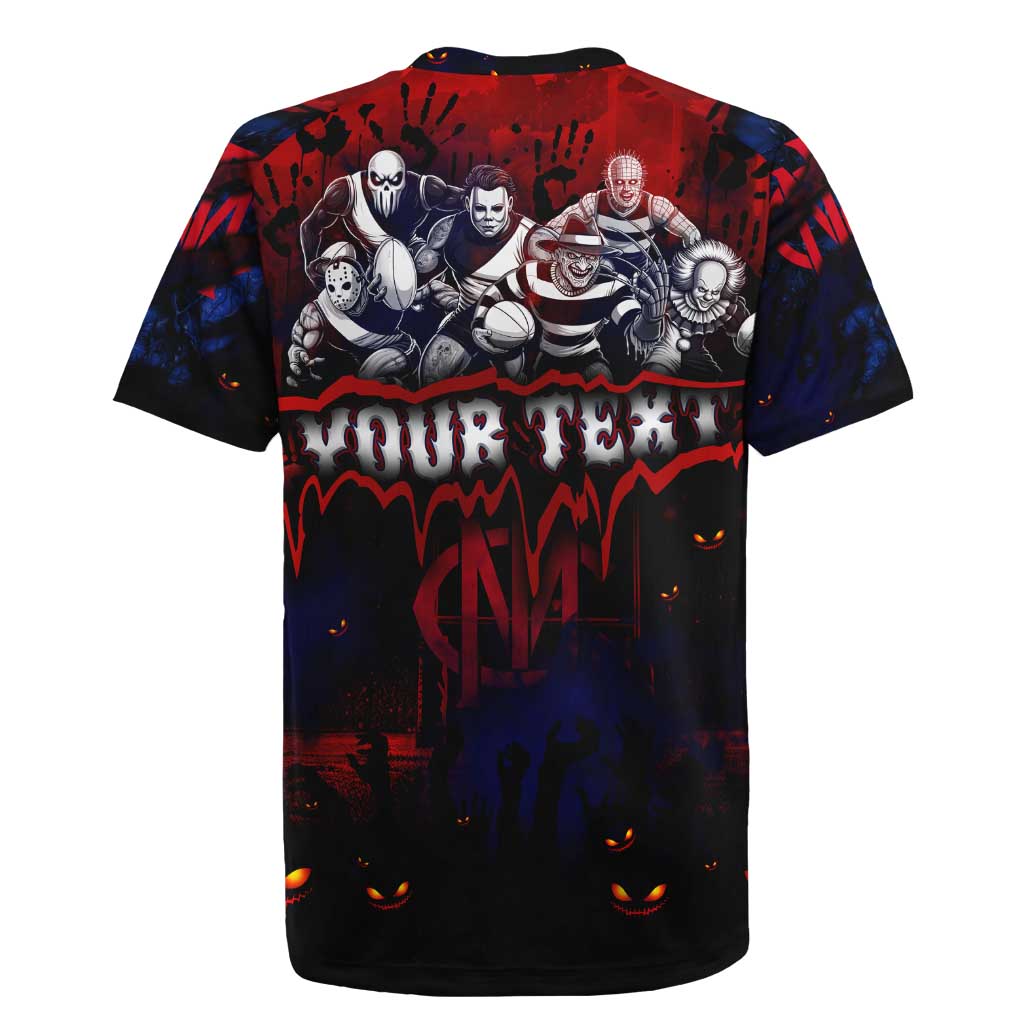 Step Into Horror Domain Demons Football Rugby Jersey Halloween Horror Movie Characters - Aussie Hoodie