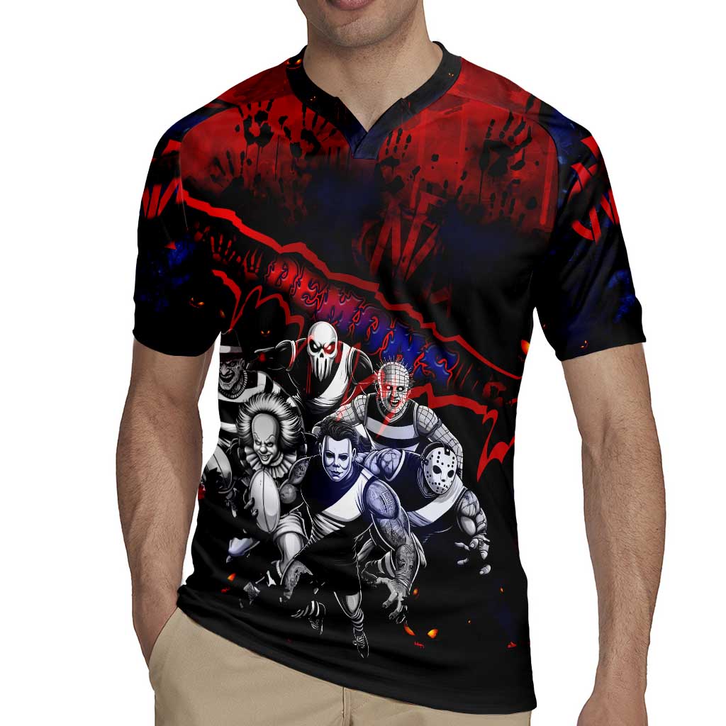 Step Into Horror Domain Demons Football Rugby Jersey Halloween Horror Movie Characters - Aussie Hoodie