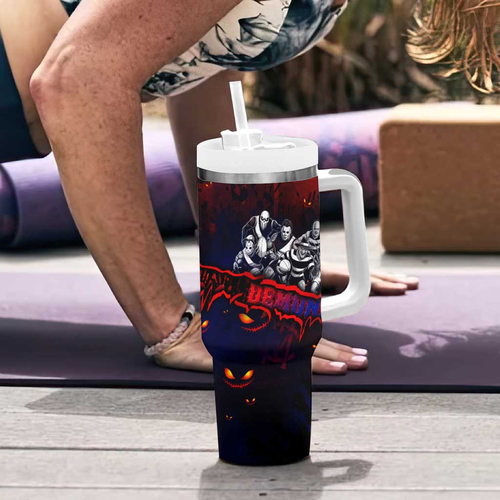 Step Into Horror Domain Demons Football Tumbler With Handle Halloween Horror Movie Characters - Aussie Hoodie