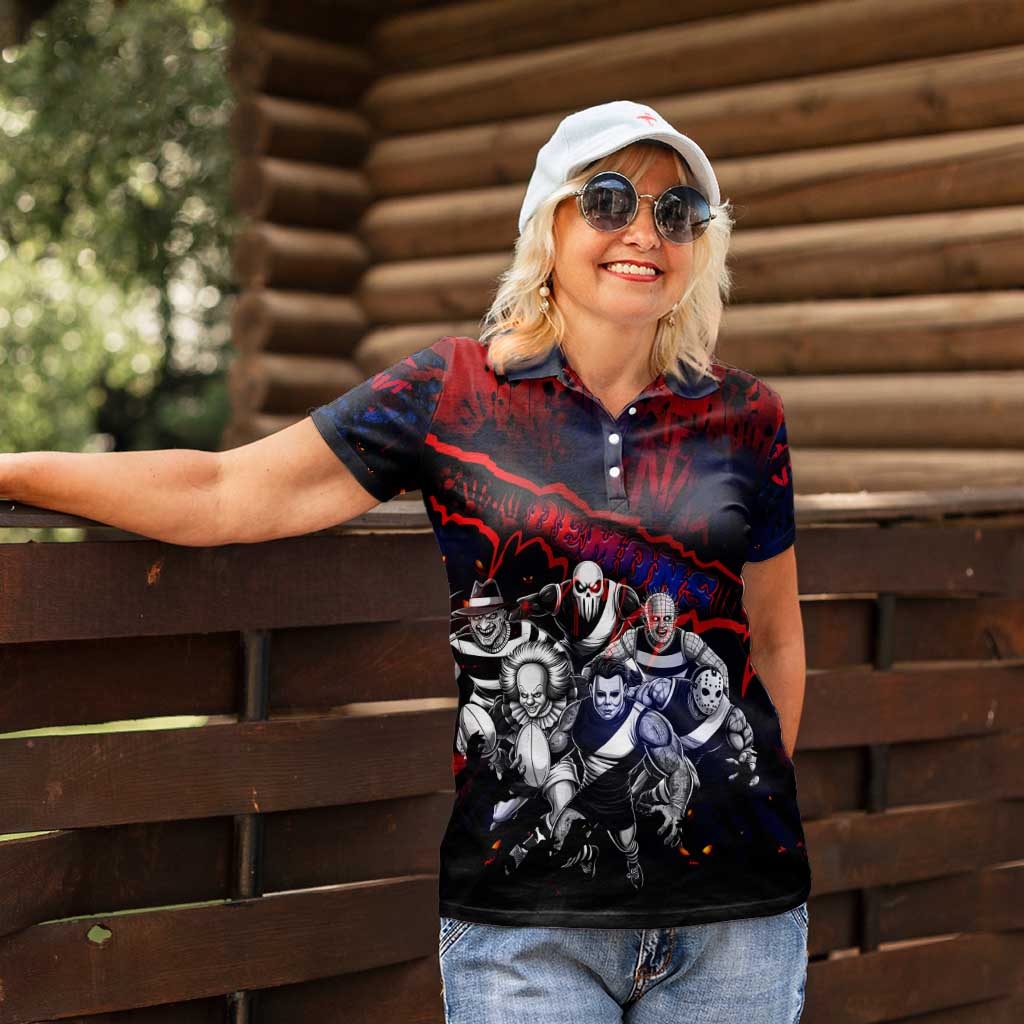 Step Into Horror Domain Demons Football Women Polo Shirt Halloween Horror Movie Characters - Aussie Hoodie