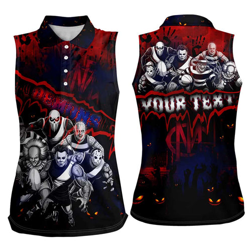 Step Into Horror Domain Demons Football Women Sleeveless Polo Shirt Halloween Horror Movie Characters - Aussie Hoodie