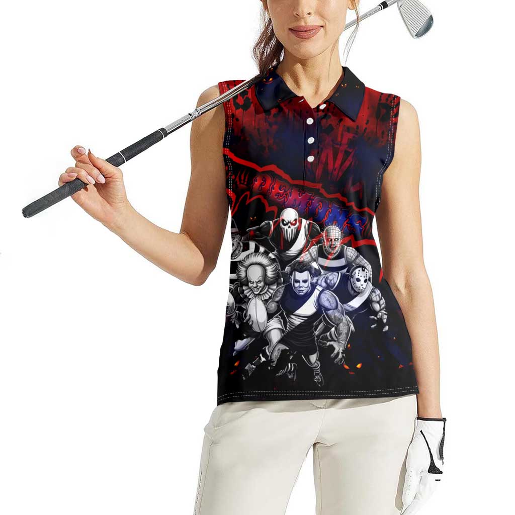 Step Into Horror Domain Demons Football Women Sleeveless Polo Shirt Halloween Horror Movie Characters - Aussie Hoodie