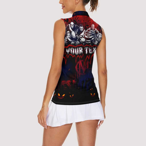 Step Into Horror Domain Demons Football Women Sleeveless Polo Shirt Halloween Horror Movie Characters - Aussie Hoodie