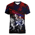 Step Into Horror Domain Demons Football Women V-Neck T-Shirt Halloween Horror Movie Characters - Aussie Hoodie