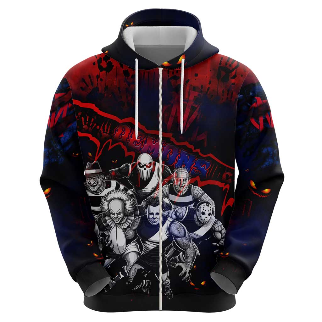 Step Into Horror Domain Demons Football Zip Hoodie Halloween Horror Movie Characters - Aussie Hoodie