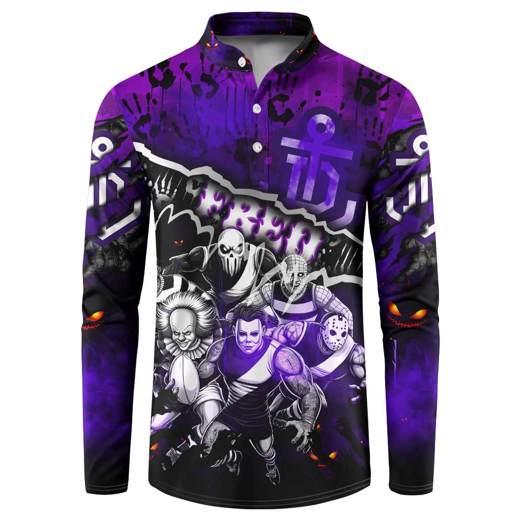 Step Into Horror Domain Freo Football Button Sweatshirt Halloween Horror Movie Characters - Aussie Hoodie
