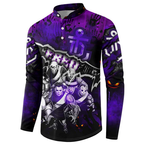 Step Into Horror Domain Freo Football Button Sweatshirt Halloween Horror Movie Characters - Aussie Hoodie