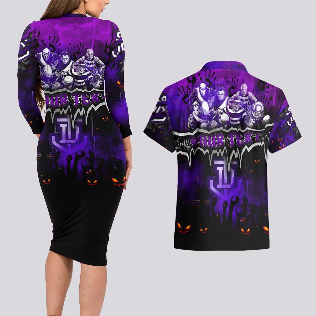 Step Into Horror Domain Freo Football Couples Matching Long Sleeve Bodycon Dress and Hawaiian Shirt Halloween Horror Movie Characters - Aussie Hoodie